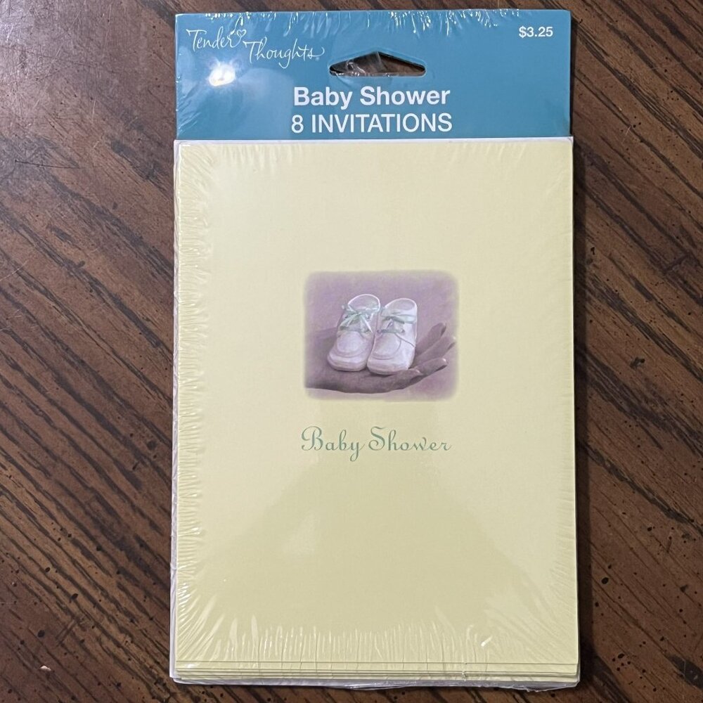 Tender Thoughts Baby Shoes Shower Invitations With Envelopes 8 Count Checklist
